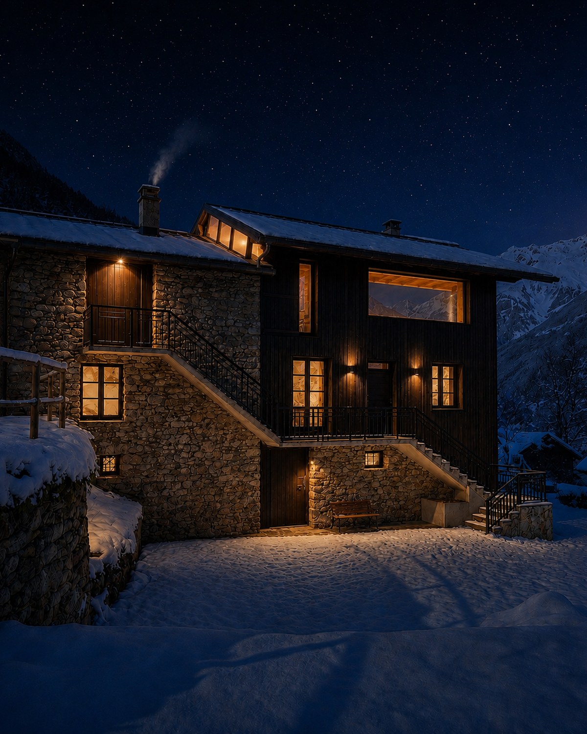 Front elevation at night