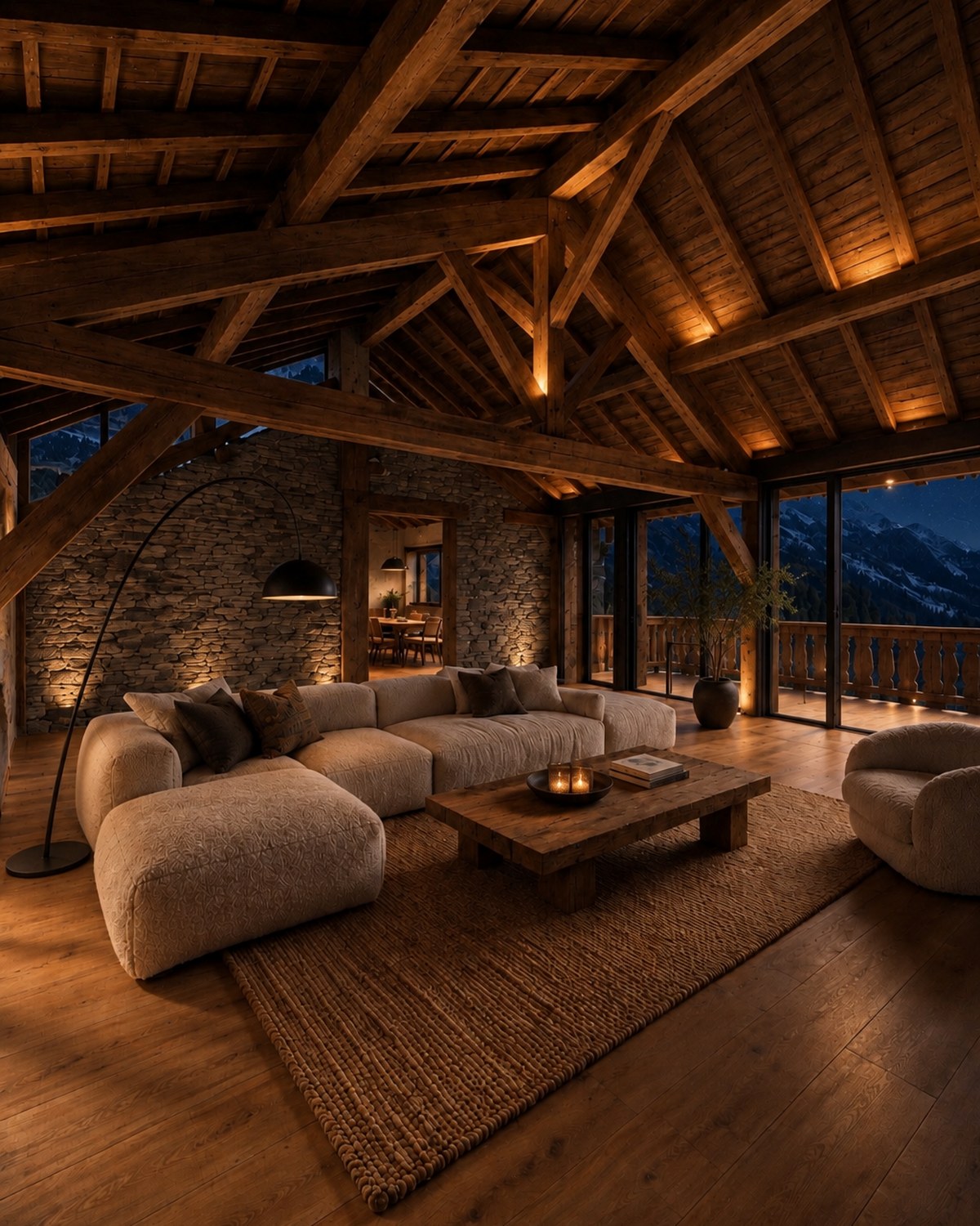 The upper floor at night