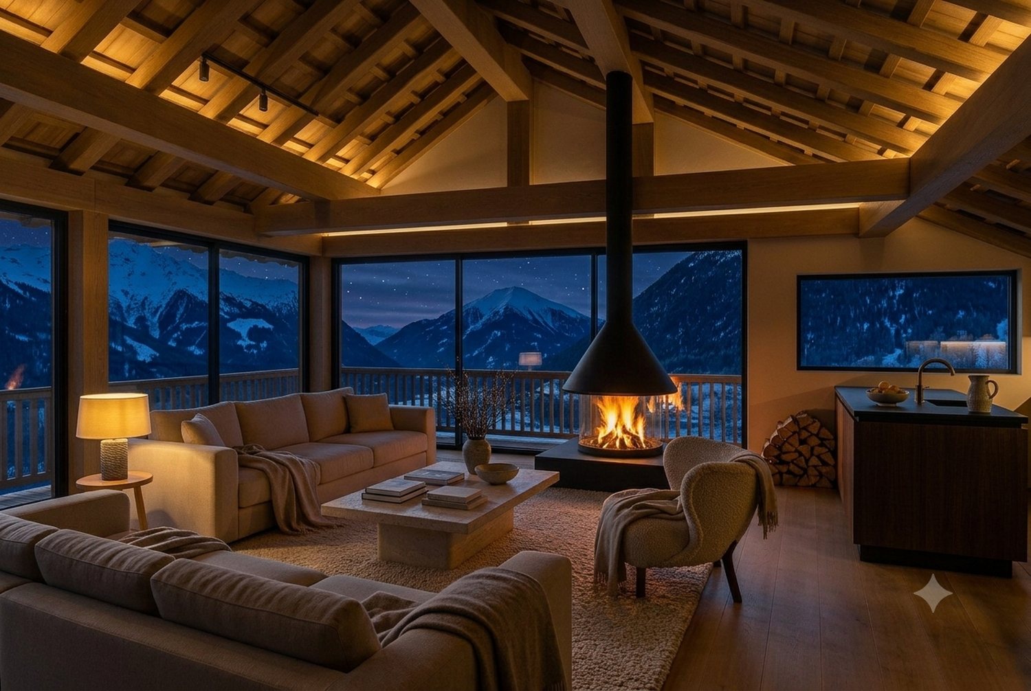The living room at dusk